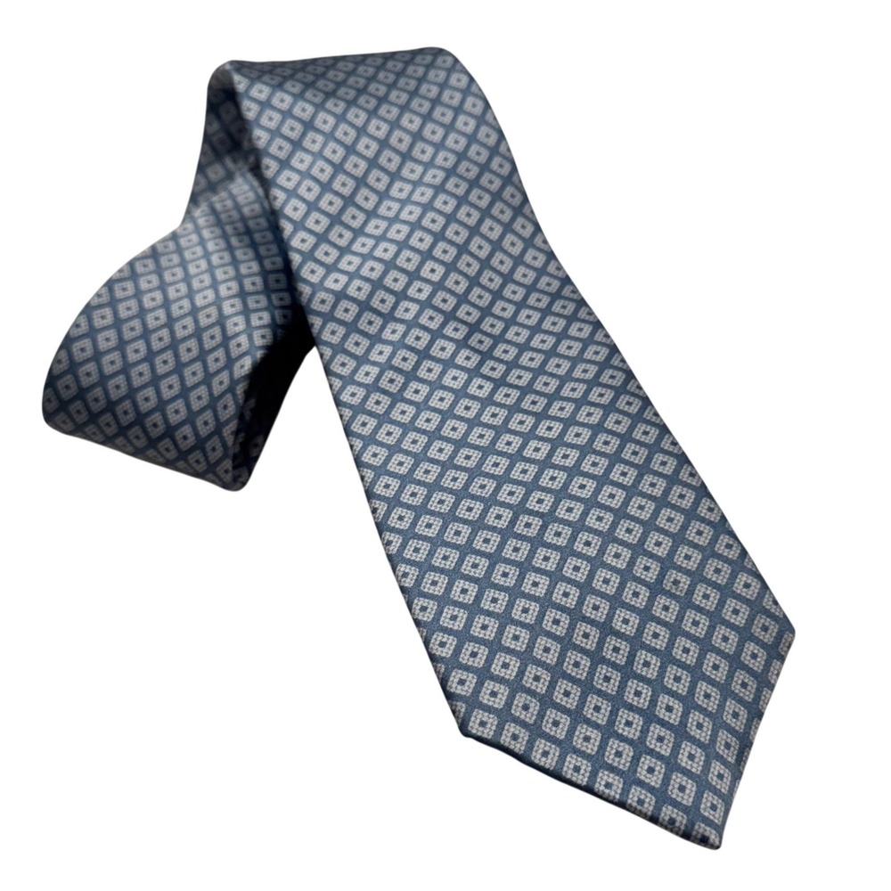 Jos‎ A Bank Mens Blue White Geometric Diamond Silk Necktie 57x3.25